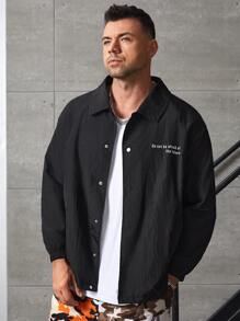 Manfinity Áo khoác Nam Túi Nút phía trước Lễ Các Thánh Slogan Giải trí - màu đen - Xem 3