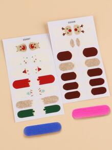 FULL BEAUTY Christmas 2sheets Snowman Pattern Nail Art Sticker & 2pcs Nail File - Multicolor - View 5