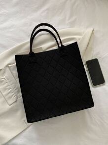 衍縫毛氈手提托特包 - 黑色 - 查看 4