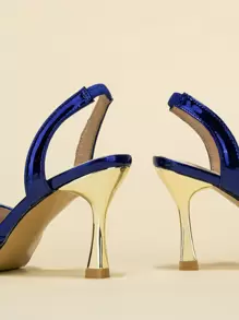 Women's Pointed Toe Glitter Sequined Slip-On Formal High Heel Dress Shoes - Navy Blue - View 8