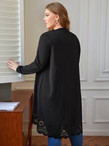 SHEIN Essnce Plus Laser Cut Out Scallop Trim Coat Winter Fall Autumn - Black - View 2
