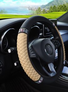 Rhinestone Decor Colorblock Car Steering Wheel Cover - Beige - View 5