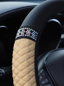 Rhinestone Decor Colorblock Car Steering Wheel Cover - Beige - View 6
