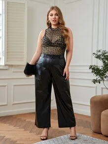 SHEIN Privé Top tank de cuello alto de leopardo de malla sin sujetador - Multicolor - Ver 6