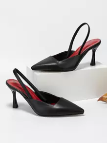 Fashionable Pointed Toe Low Vamp Black High Heel Solid Color Heel Counter Women's PU Leather Shoes For Sexy Parties, Casual Gatherings, And Professional Commutes, Comfortable And Elegant. - Black - View 2