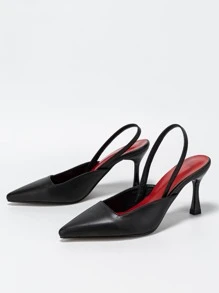 Fashionable Pointed Toe Low Vamp Black High Heel Solid Color Heel Counter Women's PU Leather Shoes For Sexy Parties, Casual Gatherings, And Professional Commutes, Comfortable And Elegant. - Black - View 4