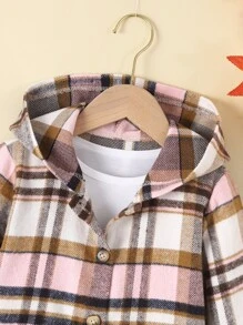 Casaco com Capuz de Estampa Xadrez para Jovem Menina sem Camiseta