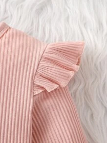 SHEIN Niñas tejido de canalé Camiseta & de cuadros con lazo delantero Falda pichi - Multicolor - Ver 4