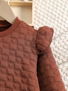 Toddler Girls Solid Ruffle Trim Sweatshirt & Joggers - Brown - View 3