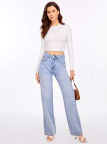 SHEIN Essnce 生菜邊纯色短款上衣 - 白色 - 查看 6