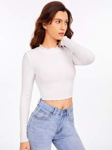 SHEIN Essnce 生菜邊纯色短款上衣 - 白色 - 查看 7