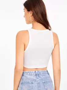 SHEIN EZwear 鐵鍊針織短款背心，外穿打扮上身 - 白色 - 查看 3