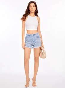 SHEIN EZwear 鐵鍊針織短款背心，外穿打扮上身 - 白色 - 查看 4