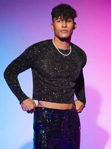 Manfinity RebelGame Men Round Neck Galaxy Mesh Top - Black - View 4