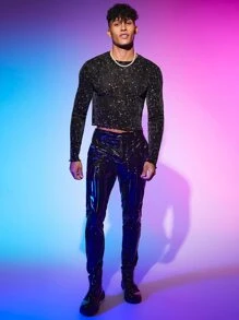 Manfinity RebelGame Men Round Neck Galaxy Mesh Top - Black - View 6