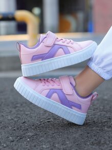 Girls Two Tone Hook-and-loop Fastener Skate Shoes