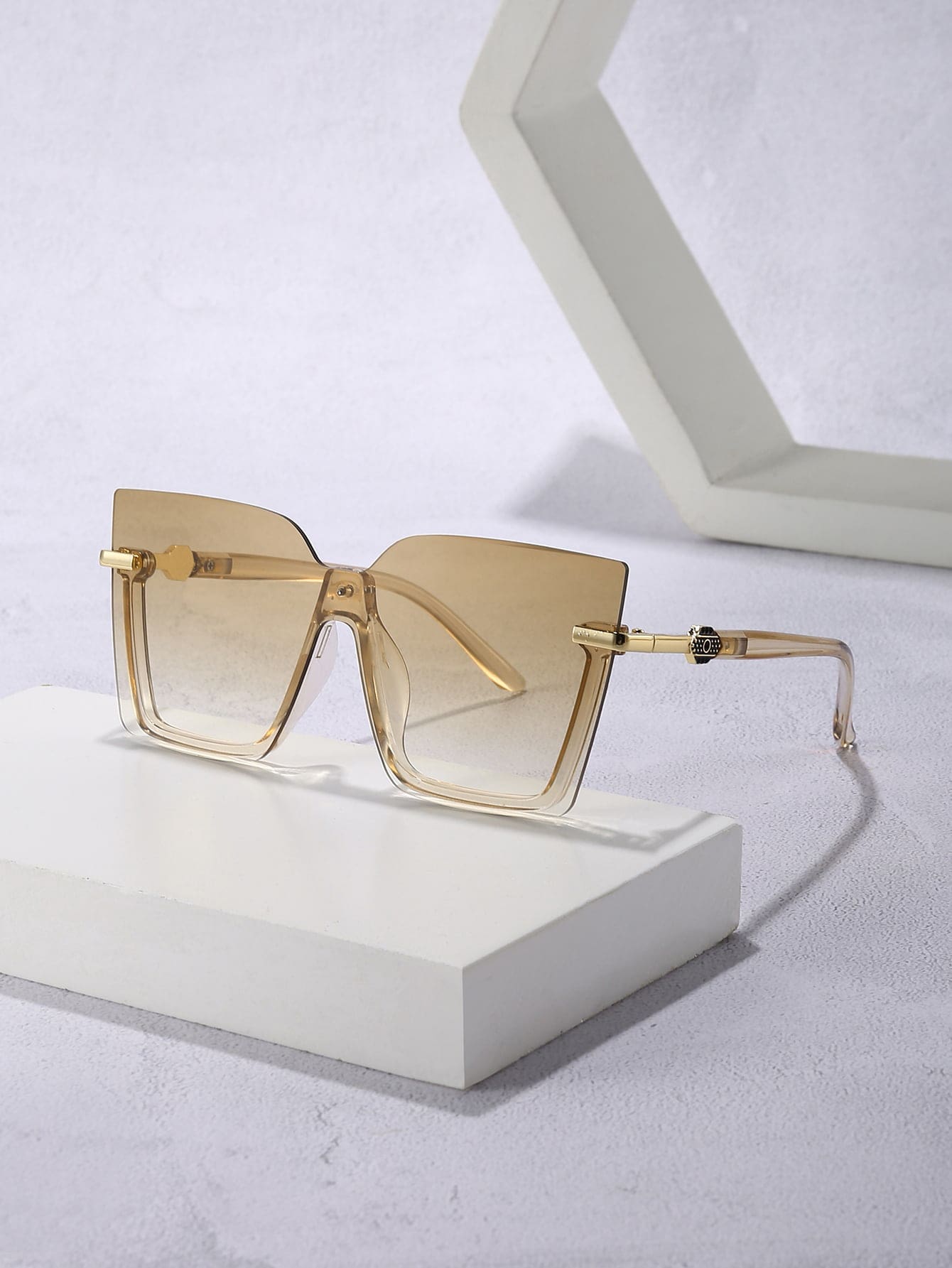 1 chiếc kính tích hợp gọng vuông thời trang dành cho nữ để đeo hàng ngày - Màu Khaki - Xem 1