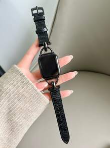 1条时尚个性化字母D闪亮金属装饰黑色表带，带迷你圆点纹理，超薄柔软可调节皮革表带，适合年轻时尚男女情侣作为礼物，兼容 Ultra S9 8 7 6 5 4 3 2 1系列，2025年新款全球热门产品 - 黑色 - 查看 1