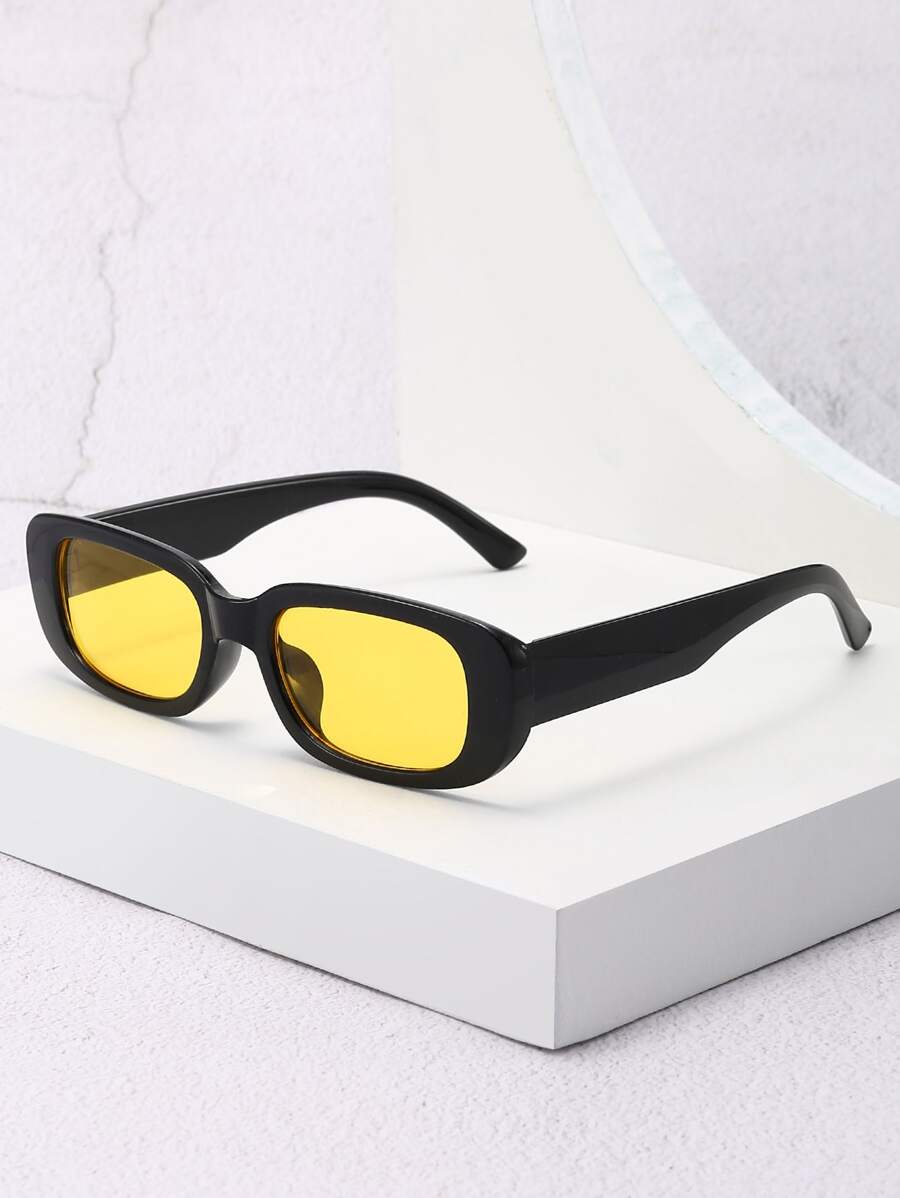 1pc Women's Black Small Square Frame Fashionable Glasses Suitable For Daily Wear Casual Shades Beach Accessories Beach Accessories For Women Glasses Shades Basics Fall Winter Women Outfits Clothes Business Casual Gifts - Yellow - View 1