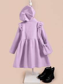Toddler Girls Ruffle Trim Tweed Overcoat & Bag & Hat - Purple - View 2
