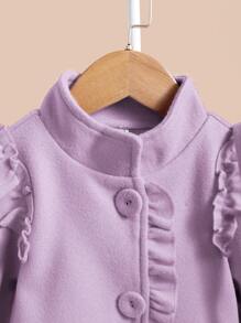 Toddler Girls Ruffle Trim Tweed Overcoat & Bag & Hat - Purple - View 3