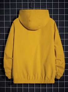 Manfinity RebelGame 男款寬鬆半拉鍊帽衫,字母拼貼和袋鼠口袋設計 - 芥末黃 - 查看 2