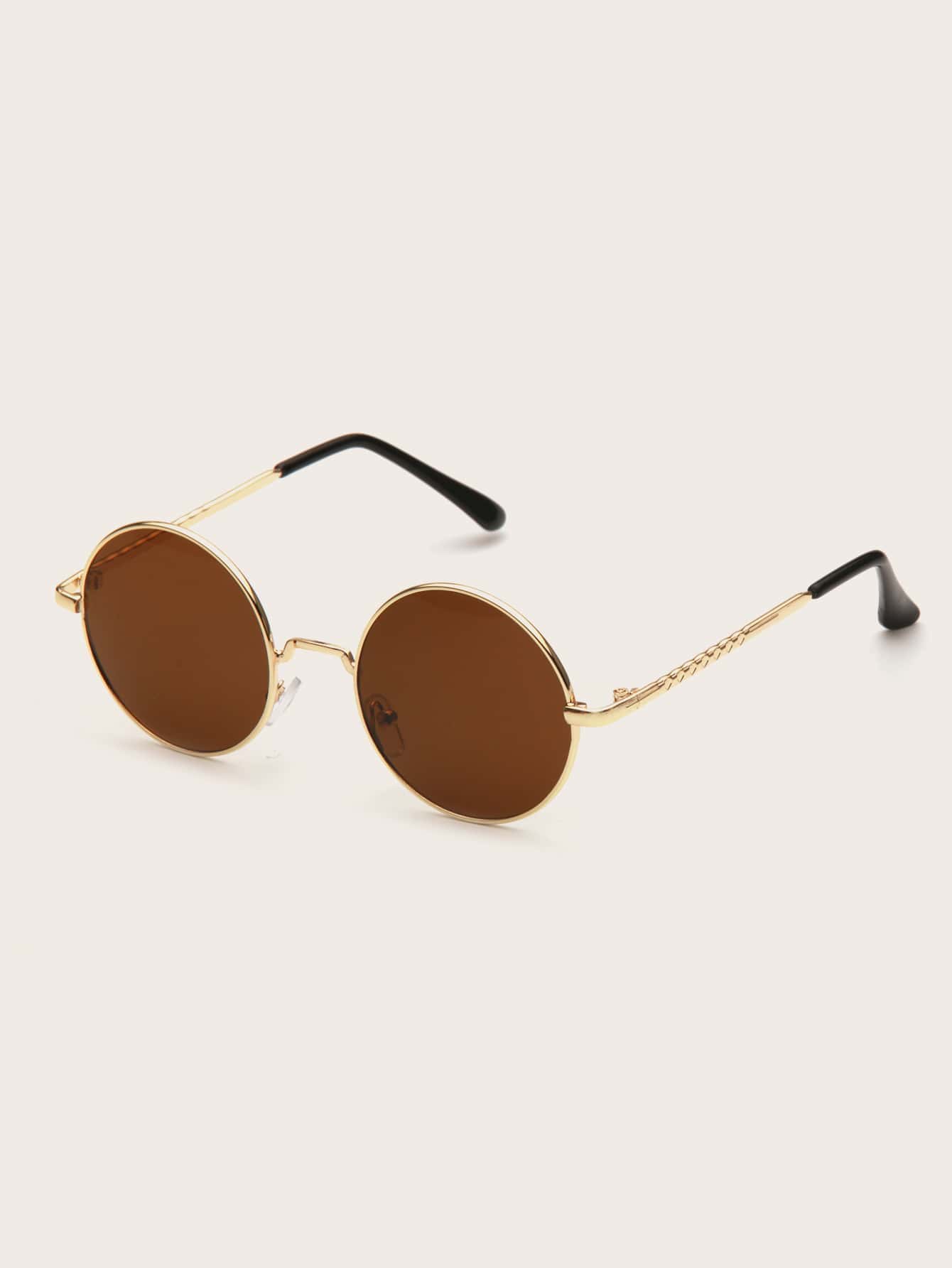 1pc Metal Frame Round Fashion Eyeglasses For Children, Suitable For Daily Use - Brown - View 1