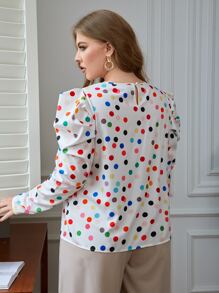 SHEIN Clasi 大碼波卡圓點羊腿袖襯衫 - 彩色 - 查看 2