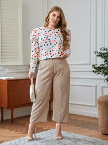 SHEIN Clasi 大碼波卡圓點羊腿袖襯衫 - 彩色 - 查看 4