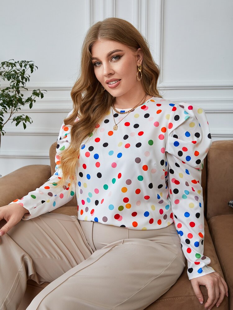 SHEIN Clasi Áo sơ mi Plus Size Nút Chấm bi Thanh lịch - Nhiều màu - Xem 5