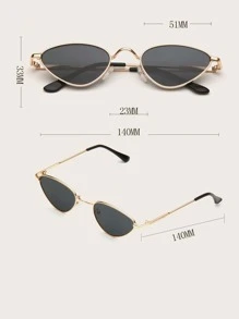 1 pieza Gafas de moda de ojo de gato con montura de metal para uso diario y decoración, elegantes accesorios de playa para mujer, accesorios básicos de para atuendos de mujer de otoño/invierno, regalos para vacaciones de verano, playa, exterior, viajes - Gris Oscuro - Ver 4