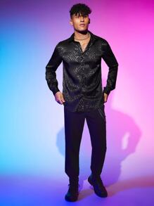 Manfinity RebelGame Men Leopard Jacquard Shirt - Black - View 1