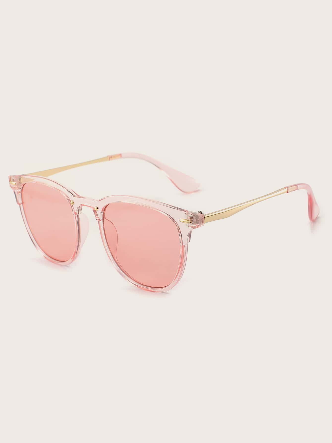 1 Pair Women's Square Shape Multi-Color Studded Fashion Glasses, Suitable For Everyday Wear - Pink - View 1