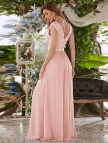 EVERPRETTY Contrast Lace High Waist Flare Hem Bridesmaid Dress