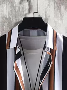 Manfinity Homme Men Striped Shirt & Drawstring Waist Shorts Without Tee, Cozy Outfits