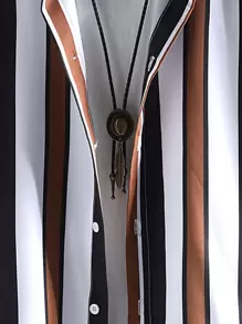 Manfinity Homme Men Striped Shirt & Drawstring Waist Shorts Without Tee, Cozy Outfits