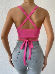 Chiquease Solid Crisscross Tie Back Cami Top - Pink - View 2