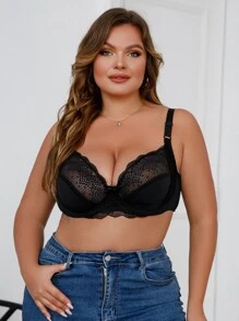Plus Lace Panel Bow Front Underwire Bra