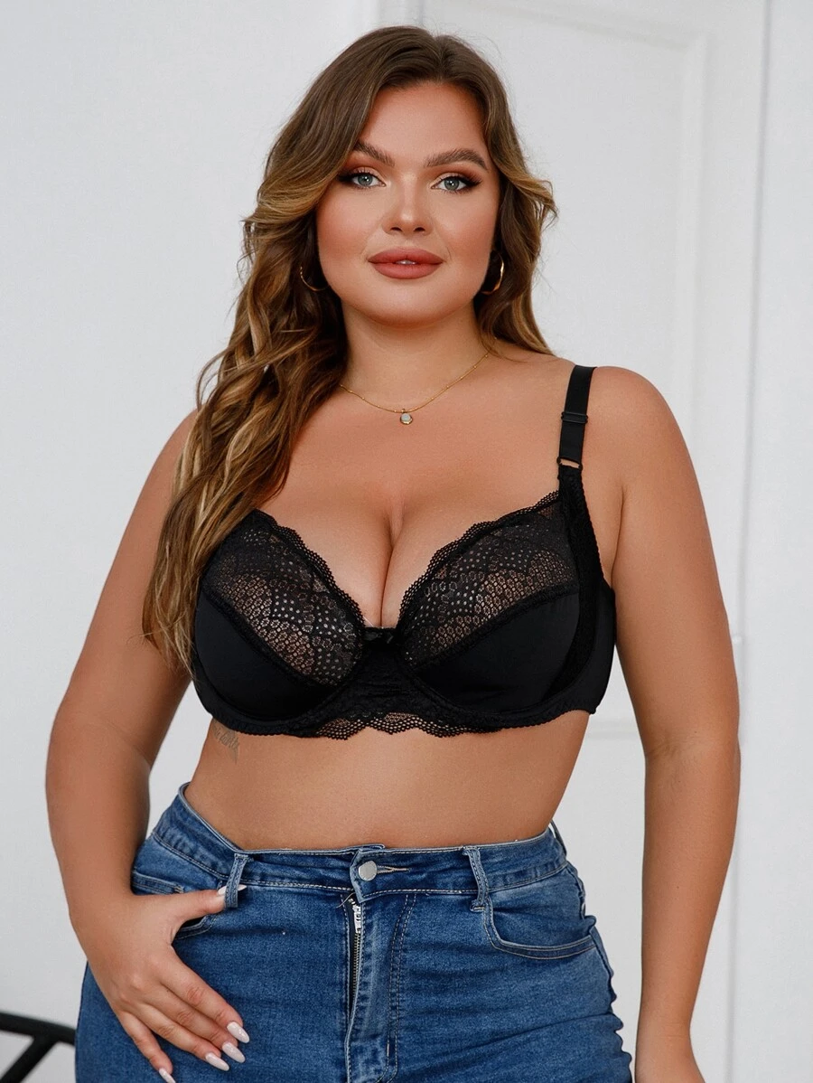 Plus Lace Panel Bow Front Underwire Bra