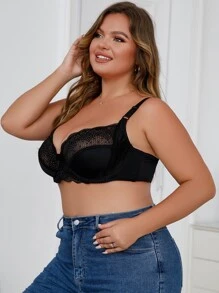 Plus Lace Panel Bow Front Underwire Bra