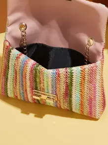 1 件女士波西米亚风格拼色编织磁扣斜挎方形包，奢华别致的设计 - 彩色 - 查看 6