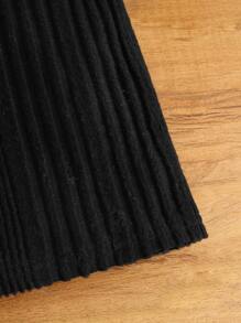 SHEIN Young Girl Casual All-Match Knitted Soft Rib Fleece Turtleneck Long Sleeve Solid Color Straight Dress - Black - View 4