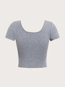 ROMWE PUNK Letter Graphic Crop Tee - Grey - View 2