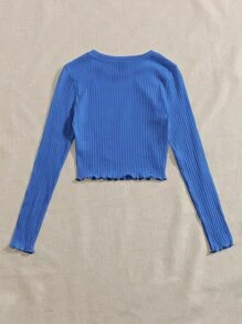 Muchica Áo thun nữ Xù nhỏ Gân đan màu trơn Giải trí - Màu xanh lam - Xem 2