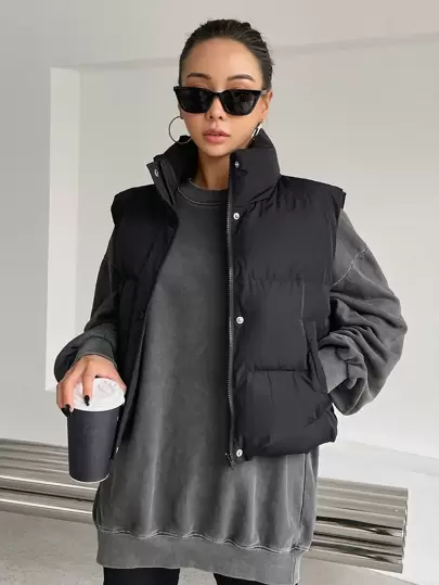 DAZY 女士立领拉链休闲背心，冬季女式外套