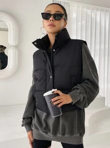 DAZY 女士立领拉链休闲背心，冬季女式外套 - 黑色 - 查看 6