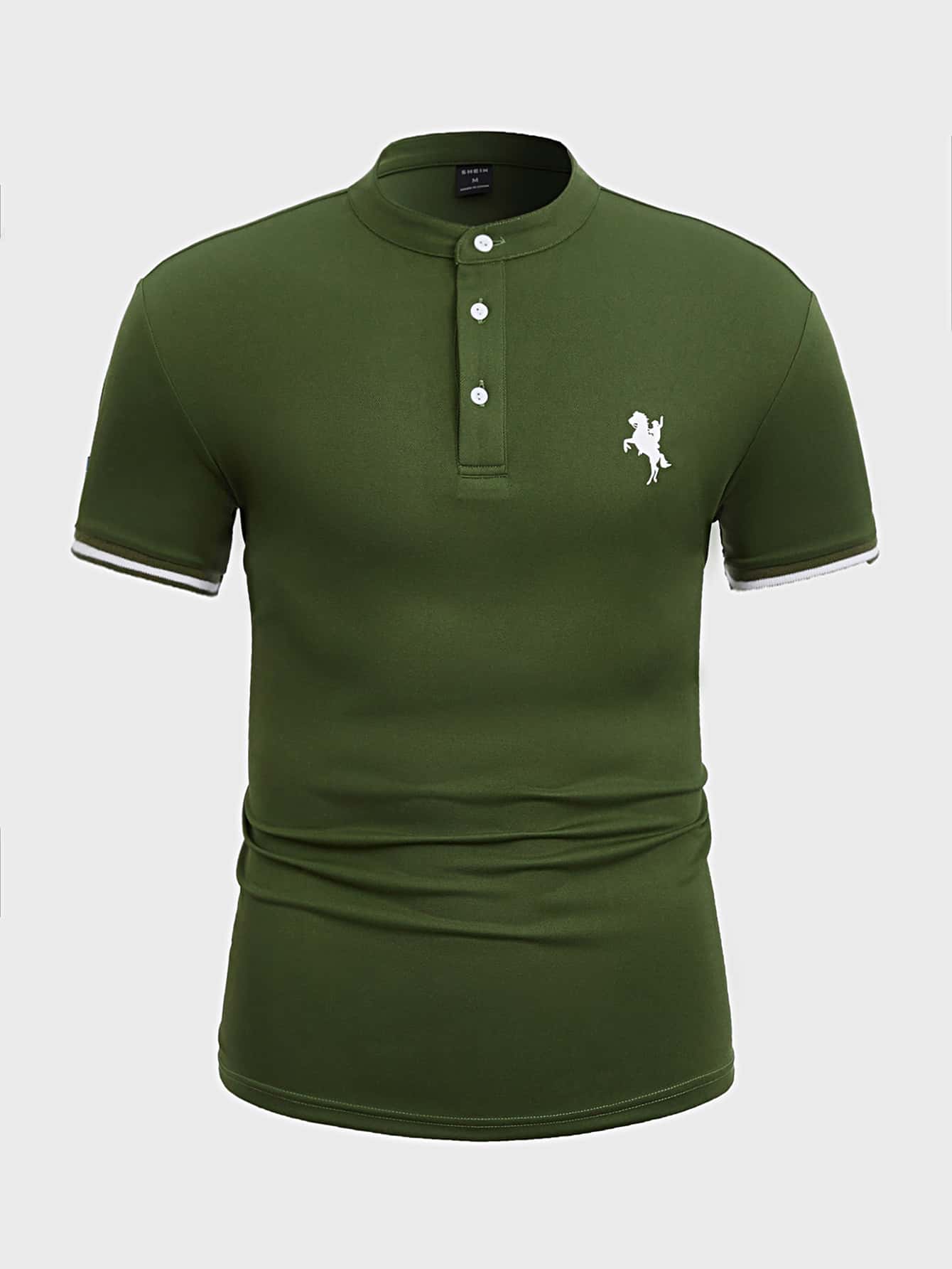 Manfinity NXTstreet 男士馬和人像圖案POLO衫 - 軍綠色 - 查看 1