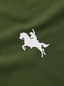 Manfinity NXTstreet 男士馬和人像圖案POLO衫 - 軍綠色 - 查看 3