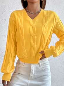 RueChic Cable Knit Lantern Sleeve Jumper