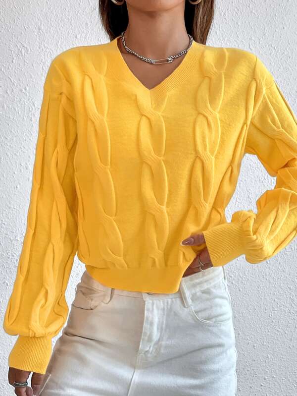 SHEIN Unity Vneck Cable Knit Sweater SHEIN USA